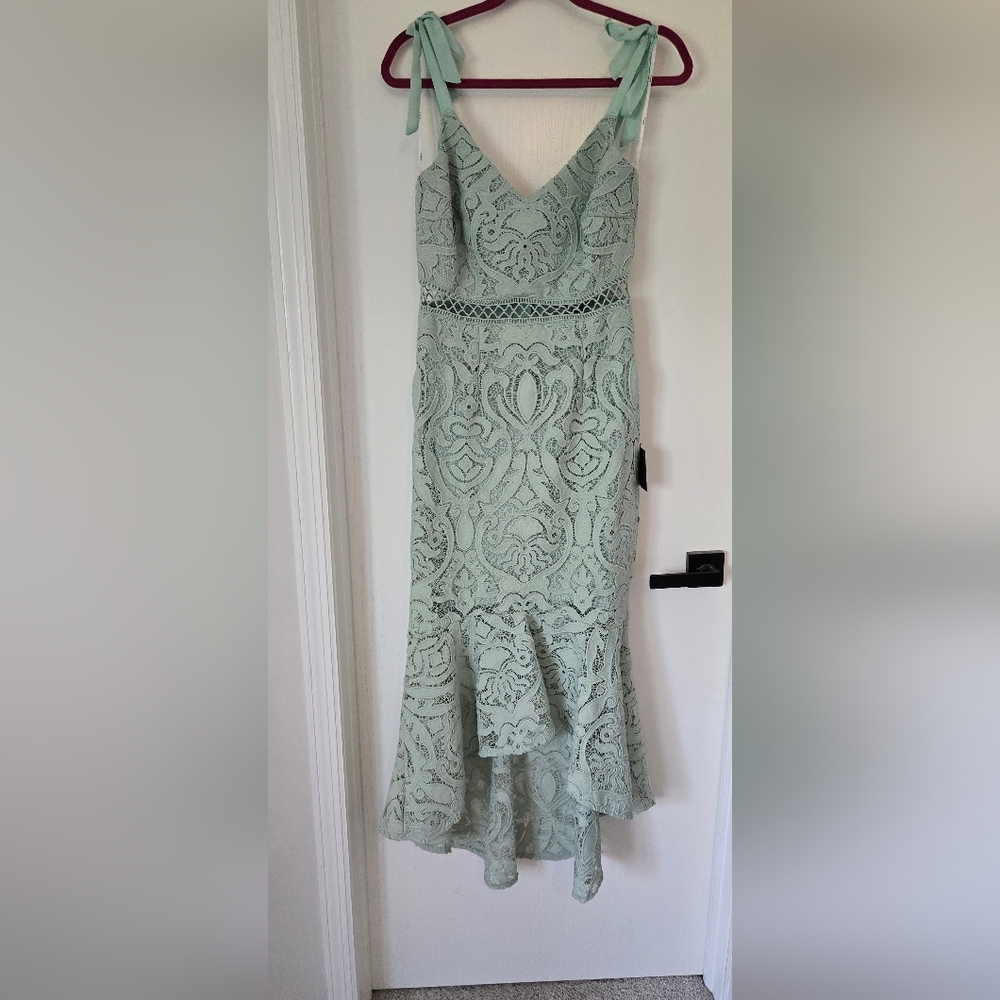 Lulu's Light Green Lace High Low Dress